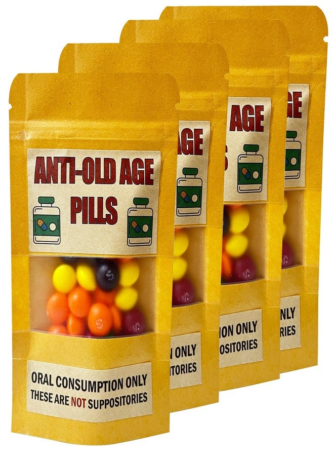 PHAWNGU 4 Pack Funny Anti-Old Age Pills (Empty Pouch) - Gag Gift for Seniors, Over the Hill Birthday, Retirement Party Favor, Joke Gift Bag for Men & Women Without Sweets - Image 1